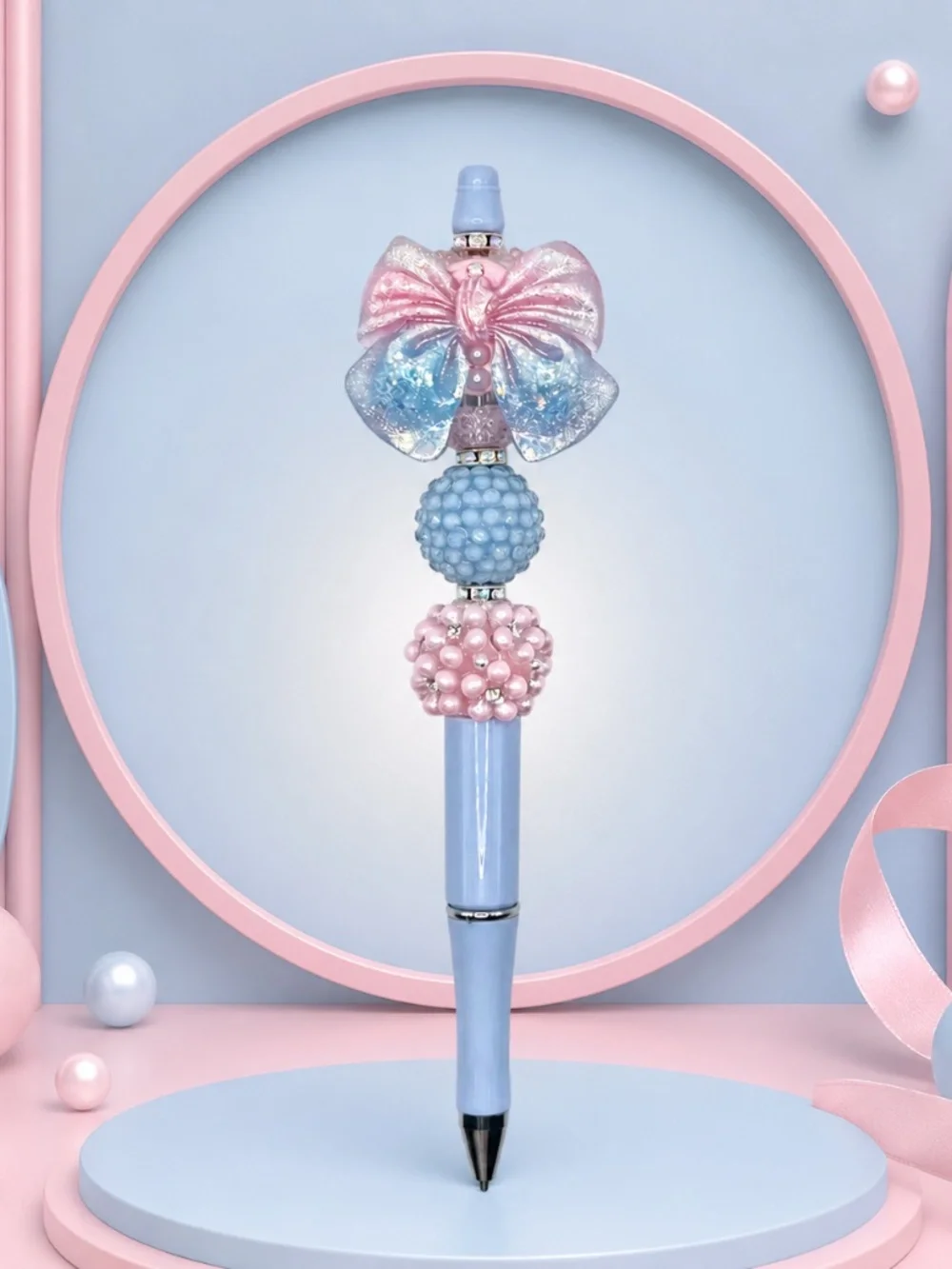 Pastel Bow & Pearl Decorative Beaded Pen